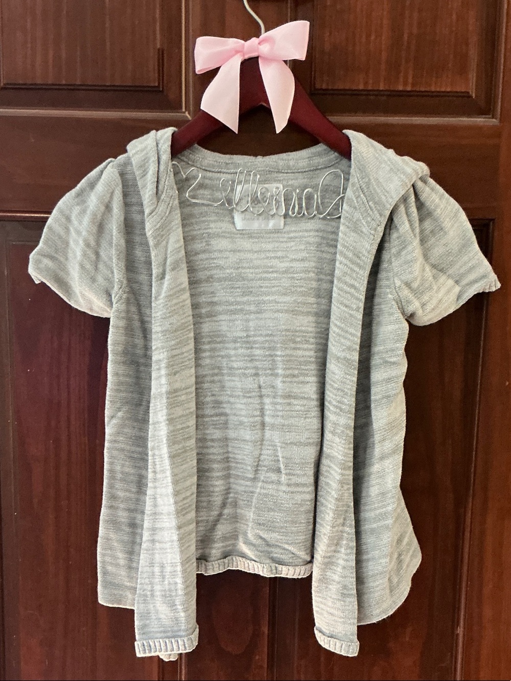 Justice Light Gray Short-Sleeve Hooded Cardigan